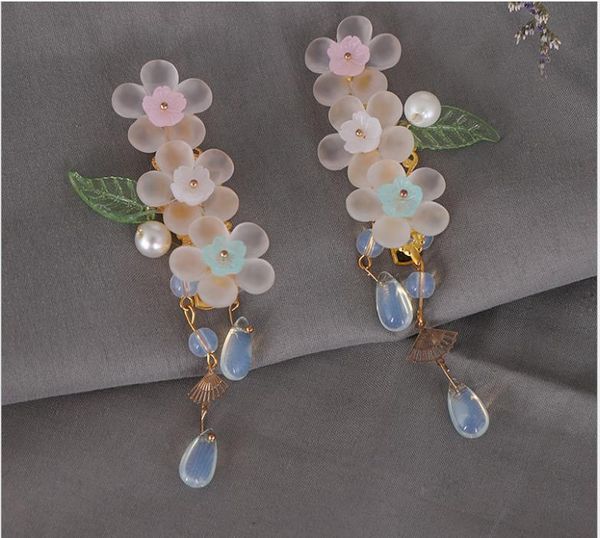 

ancient wind hair clip hanfu headdress side clip crystal fringed flower hair ornament vintage headwear, Silver