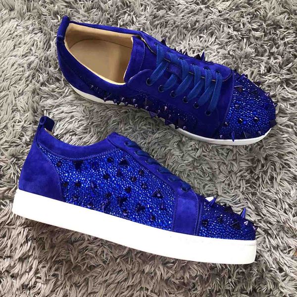 

summer red bottom shoes роскошная, мужская плоская младший шипастое pik пик низкий кроссовки с rhinestone страз заклепками обувь для пары tr, Black