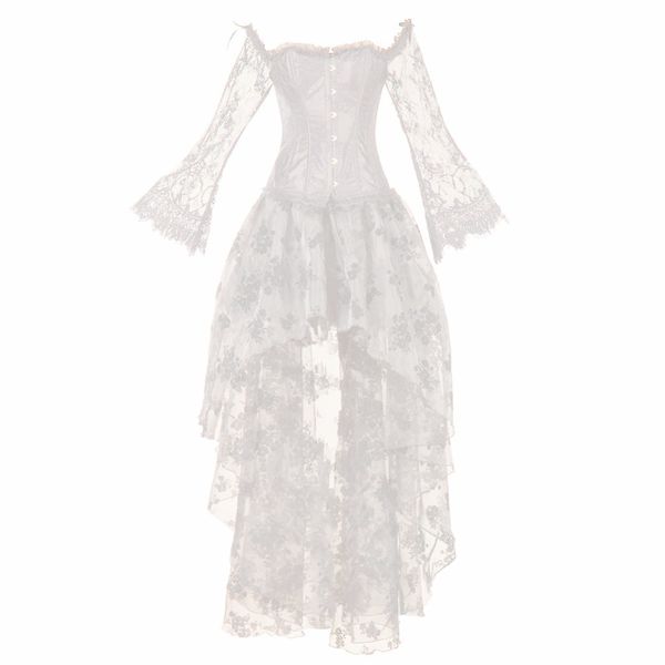 

women vintage steampunk corset dress victorian retro gothic corset burlesque lace and bustiers long irregular skirt set, Black;white