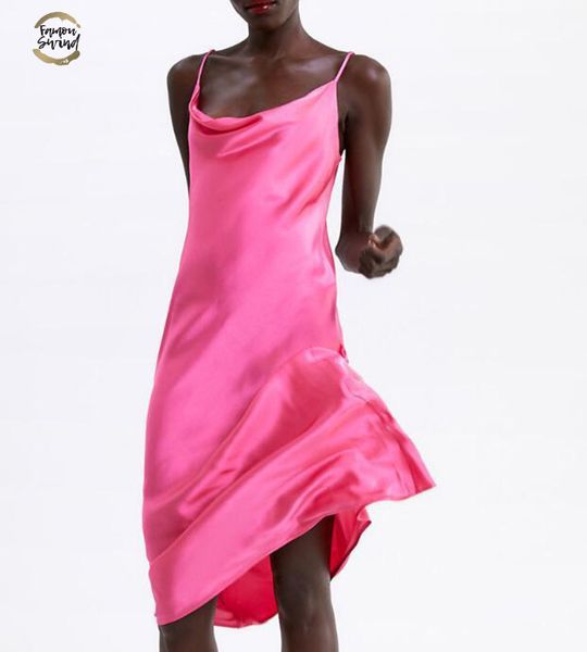 

2019 silk long dress women pink camisole dress summer camisoles elegant party wear vestidos mujer, Black;gray