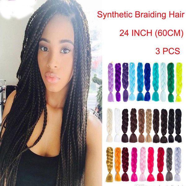

1 pcs jumbo braiding hair crochet braid kanekalon pure color 24 inch showjarlly wholesale price original synthetic hair for braiding, Black;brown