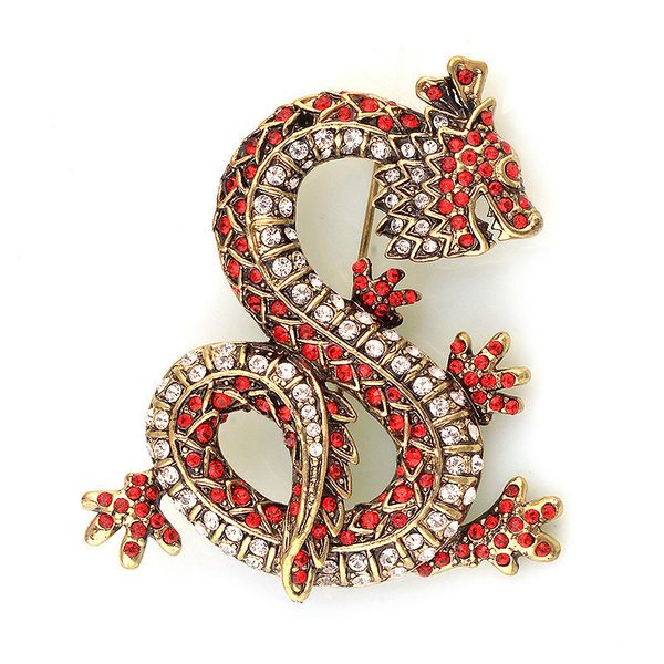 

новый знак дракона красный дрель брошь высокого класса воротник игла брошь мужской костюм рубашку платье, Gray