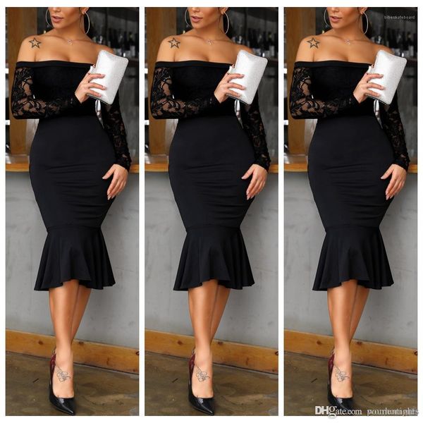 

designer mermaid dresses casual womens bodycon dresses females clothing womens casual dresses fashion lace panelled strapless womens, Black;gray