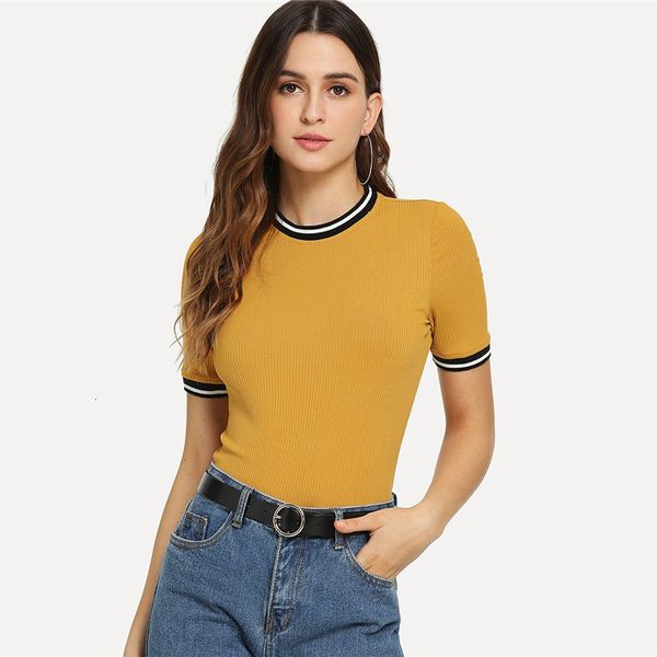 

womens designer womens designer tshirt knit striped female tees summer short sleeve elegant skinny women slim pullovers, White