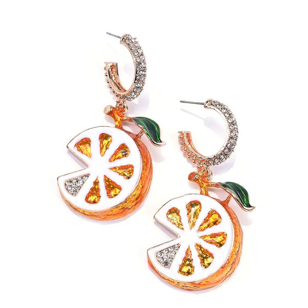 

2019 new brand statement earring jewelry women luxury crystal rhinestone fruit earrings orange green long dangle earrings, Silver