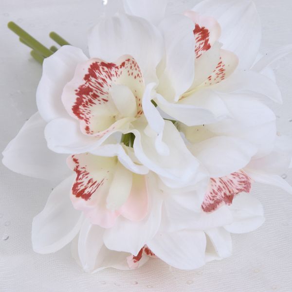 

artificial orchid real touch 6 heads cymbidium table decoration flower diy wedding bride hand flowers home decor fake flowers