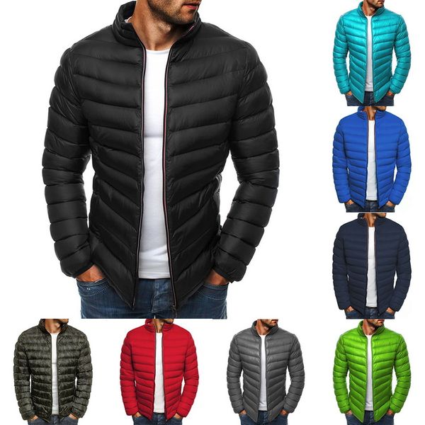 

2019 men winter parkas coats casual fashion solid stand collar parkas classic slim warm streetwears male windbreaker streetwears, Black