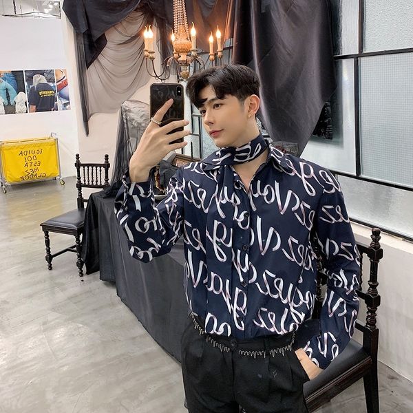 

2019 spring korean campus wind fashion trend casual couple men's short-sleeved printed single-breasted shirt loose travel party, White;black