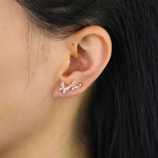 

new fashion mini lovely butterfly stud earring for women rose gold clear cz tiny minimal delicateanimal earring jewelry for girl, Golden;silver