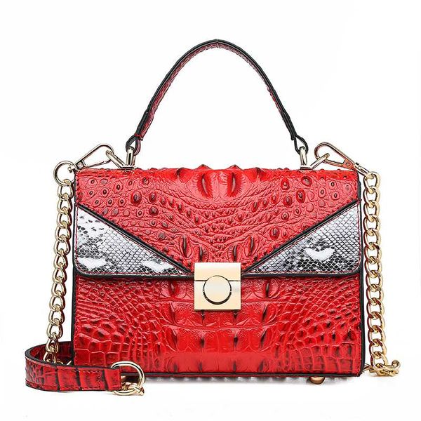 

luxury handbag python tote bags women small designer lock crocodile pattern leather shoulder messenger bags chain bolsa red