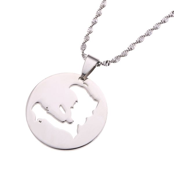 

the republic of haiti map pendant necklace chain port-au-prince map jewelry, Silver