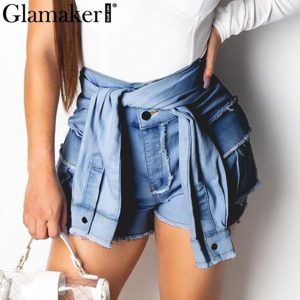 

glamaker sexy синий джинсовый шорты женщин весна лето уличной высокой талии шорты джинсовые женщина плюс размер женщин streetwear днища, White;black