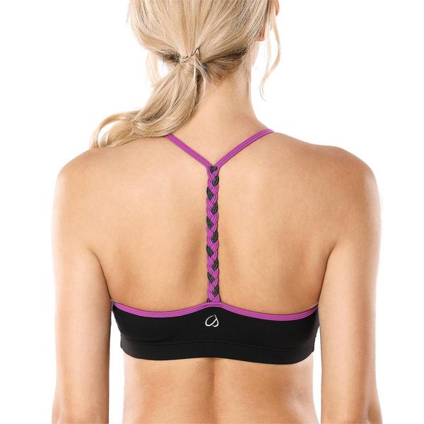 

women's light support braided t-back yoga sports bra, White;black