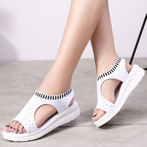 

women sandals nice female shoes woman summer wedge comfortable sandals ladies knitting slip-on flat women sandalias, Black