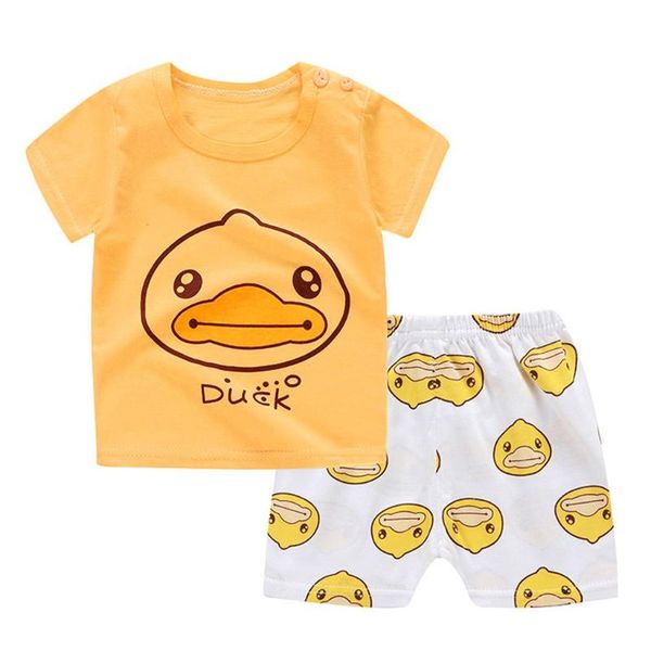 

newborn infant baby boys girls clothes set short sleeve cartoon tshirt+pants outfits set, White
