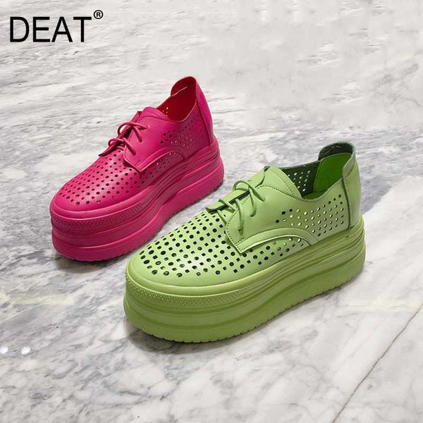 

deat] 2020 round toe lace-up hollow out breathable pu leather thick bottom platform shoes women new spring autumn tide 10h365, Black