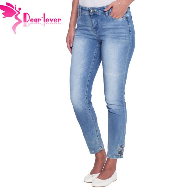 

dear lover women demin trousers light blue wash skinny jeans button detail casual jeans ladies slim pencil lc786053