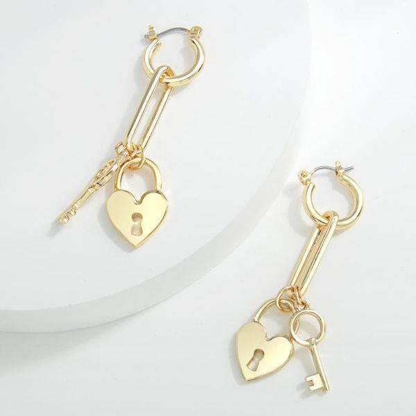 

minimalist gold color lock key heart shape drop earring for women fashionable handmade long alloy earrings birthday gift jewelry, Silver