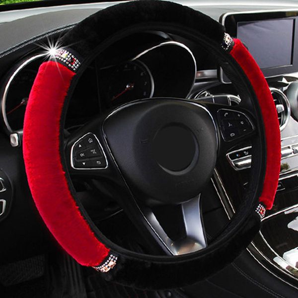 

car auto shiny rhinestone plush steering wheels covers winter elastic protection
