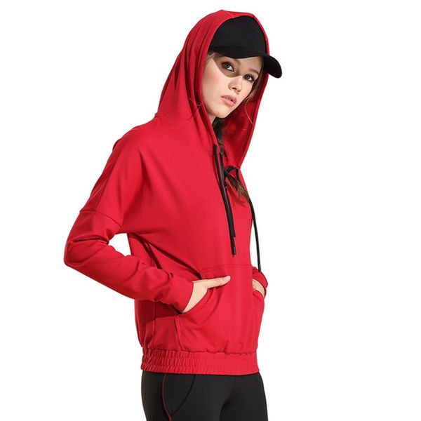 

2019 autumn winter new women running leisure jacket fitness loose half zipper long sleeve hoodie outdoors running sports jacket, Black;red