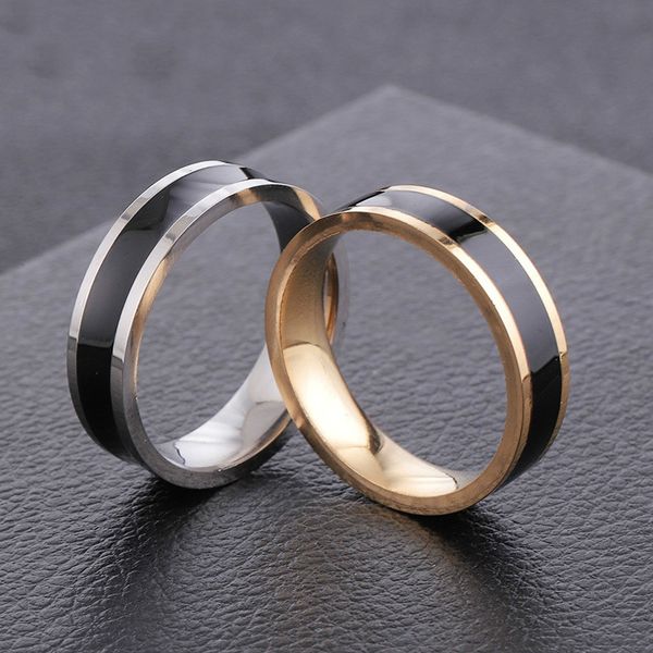 

european and american simple fashion couple classic stainless steel epoxy ring wedding party jewelry, Silver