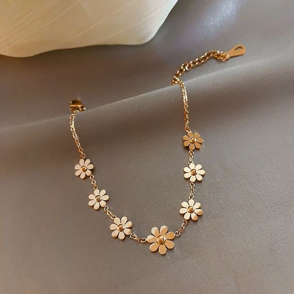 

2020 simple stainless steel chain charm bracelet elegant daisy flower fashion jewelry kroean style bracelet for women, Black