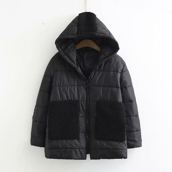 

plus size european winter coats cotton hooded jackets with big pockets casual outwear, Black