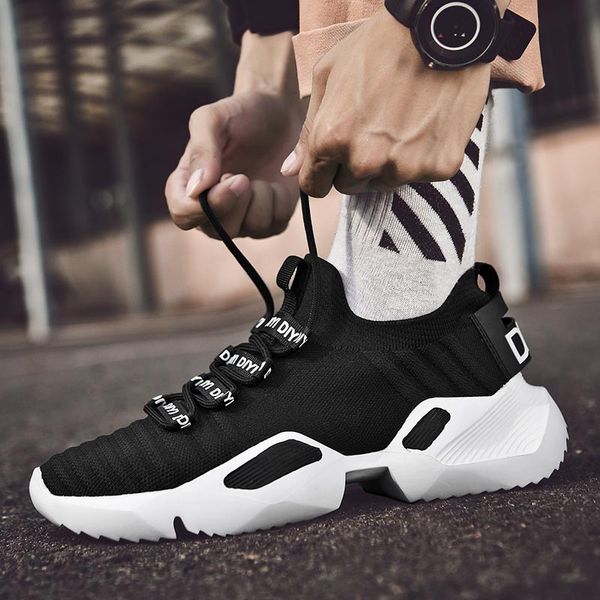 

fashion 2020 men's chunky shoes casual black men platform sneakers lightweight comfortable breathable mesh white chaussure homme