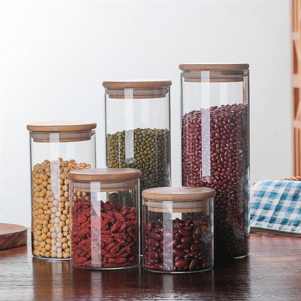 

storage bottles & jars 175ml clear glass jar sealed canister container for loose coffee bean sugar salt (6.5*8cm, with bamboo lid)