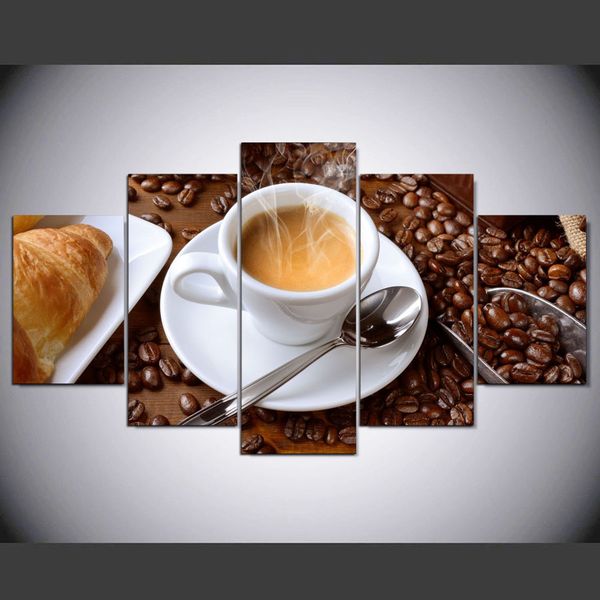 

hd printed modular painting frame canvas poster 5 piece steaming coffee cup pictures for kitchen food home wall art decor no frame