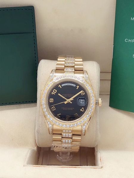 

2020 luxury mens 41mm dial daydate diamonds watches 316l steel watch day date arabic scale seagull automatic iced watches, Slivery;brown