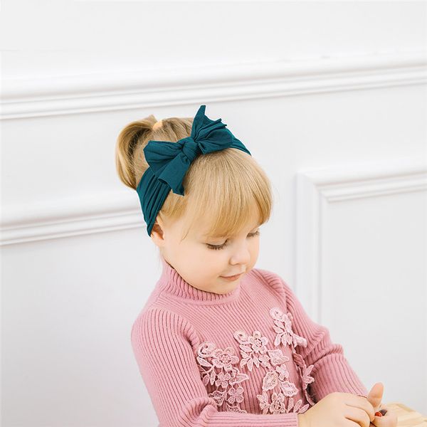 

1pcs baby bow nylon headband solid color soft baby hairband turban cute elastic bowknot headband bows accessories headwear, Slivery;white