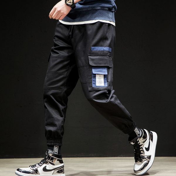 

pants men spring and autumn tide brand 2019 new loose nine points sports foot casual men's overalls ins super fire, Black