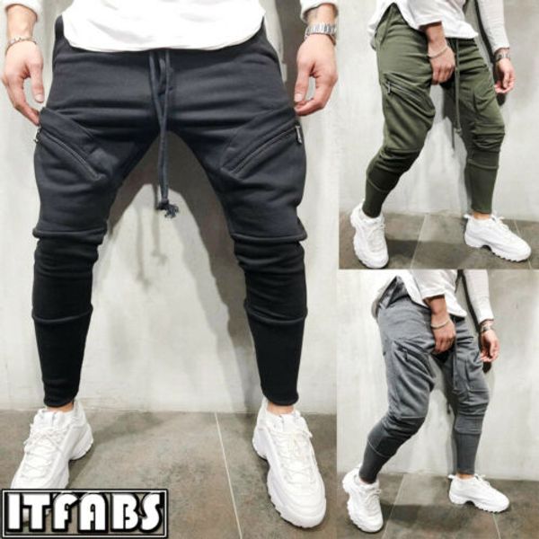 

new fashion mens gym cotton casual sports running trousers slim fit joggers work pants m-3xl long sweatpants, Black