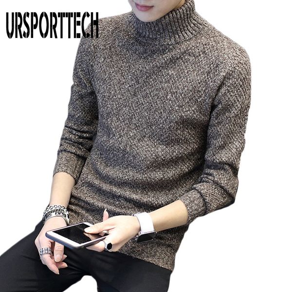 

spring autumn turtleneck sweater men fashion solid knitted mens sweaters 2018 casual male double collar slim pullover, White;black