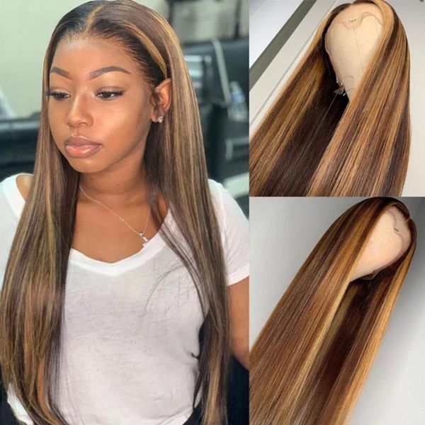 

honey blonde lace front wigs straight brazilian remy hair #27 highlights color 360 lace frontal wig pre plucked with baby hair, Black;brown