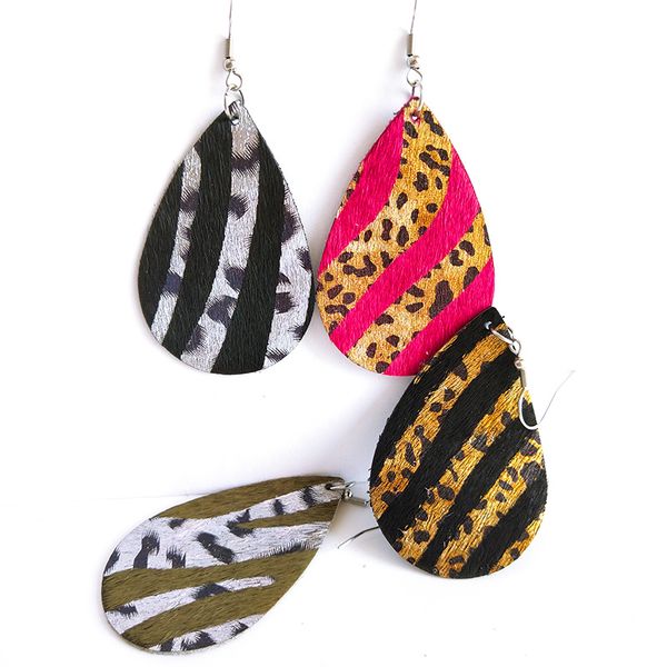 

леопардовая ручная роспись кожаные серьги для женщин натуральная перьевая кожа капля золото спрей цвет леопардовые зимние поставки производи, Silver