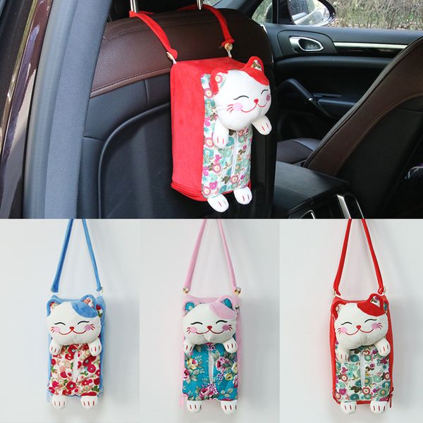 

super cute lucky cat car tissue box holder plush cartoon tissue holder bag home car accessories for girl napkin paper