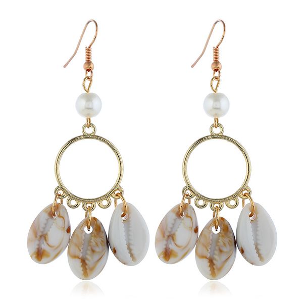 

statement bohemian big shell dangle earring new design geometric round circle sea shell drop earrings for women beach jewelry, Silver
