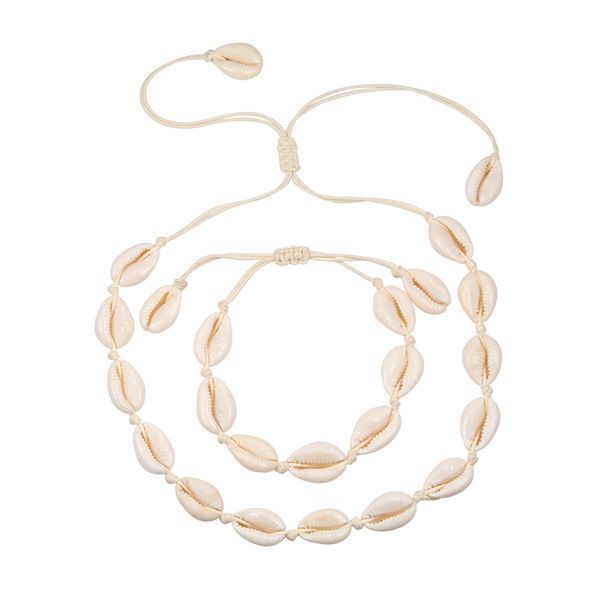 

2 pc love gift charm bracelet necklace nature real shell necklace adjustable boho choker bracelets jewelry for women men jewelry, Golden;silver