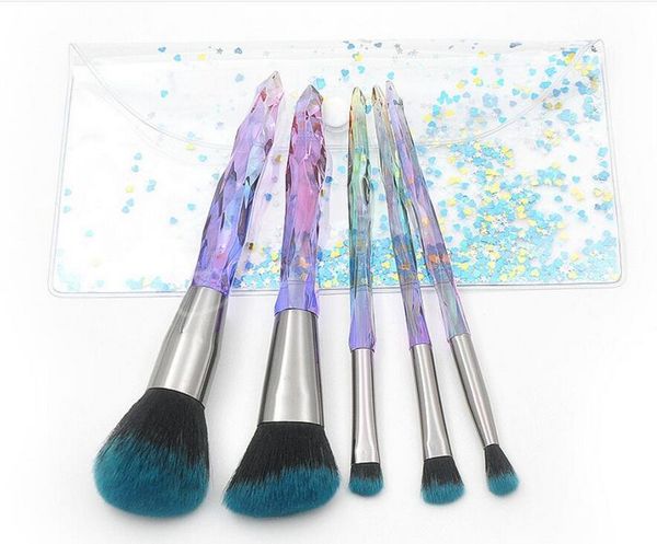 5 STÜCKE Make-Up Pinsel Set Kristall Diamant Transparent Griff Make-Up Pinsel Set mit PVC Tragbare Verpackung Schönheit Make-Up Werkzeug 20 sätze / los DHL