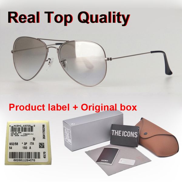

pilot sunglasses men women 58/62mm brand designer driving glasses goggle metal frame uv400 glass lens with cases and box, White;black