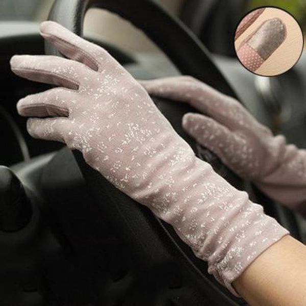 

mid-long cotton gloves in summer, spring and autumn women' short style driving sunscreen sleeve gloves, slip-proof touch screen, Blue;gray