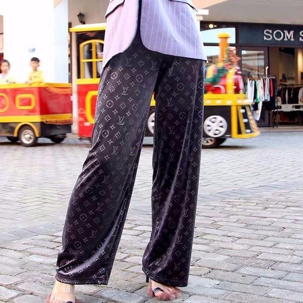 

christmas sales in europe and the united states french fashion monogrammed velvet wide-leg pants fashion, Black;white