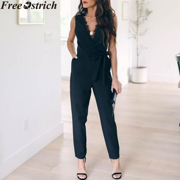 

women summer chiffon lace jumpsuit loose short sleeveless high waist plus size playsuit ladies o-collar business casual rompers, Black;white