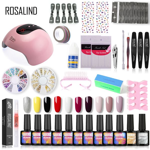 

rosalind 10ml manicure gel nail polish set uv led lamp gel hybrid varnish for semi permanent nail art tools kit base primer