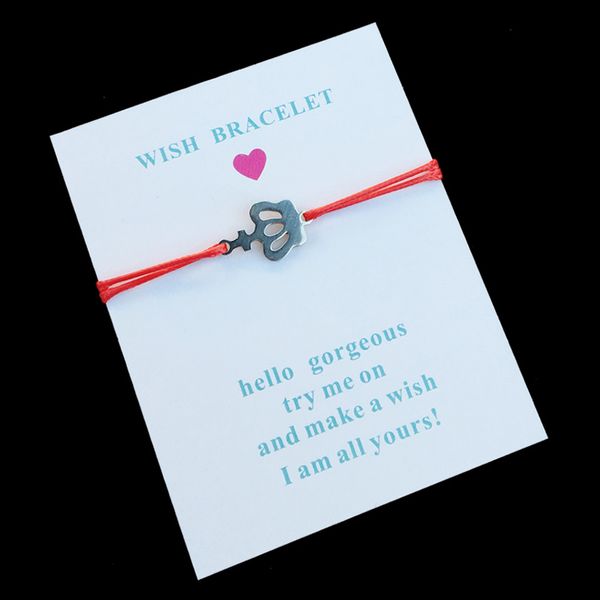 

card bracelet stainless steel crown charm adjustable cord bracelet red string lucky pendant bracelet for women girls, Golden;silver