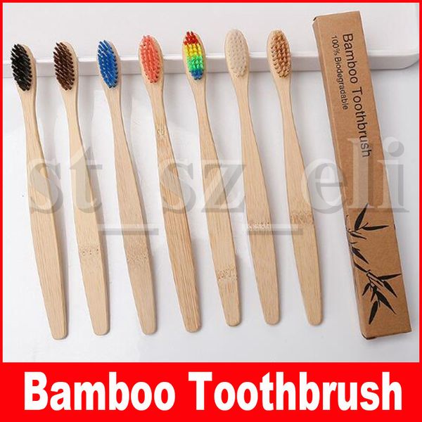 

wood rainbow toothbrush bamboo environmentally toothbrush bamboo fibre wooden handle tooth brush whitening rainbow