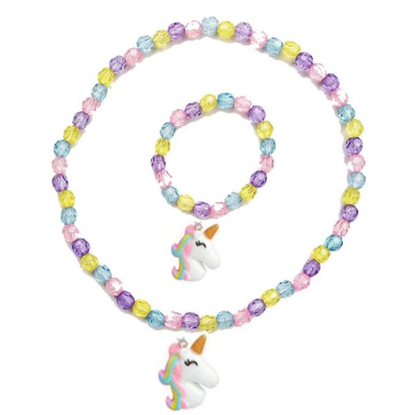 

unicorn necklace bracelet set thick beads baby cute unicorn pendant necklace girl chain jewelry gift, Silver