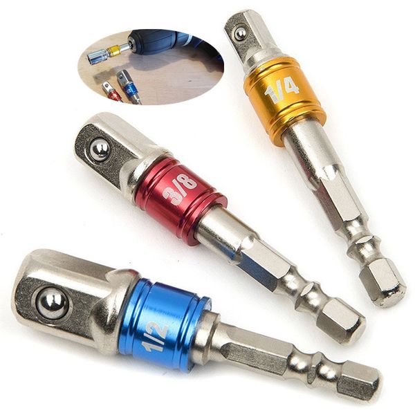 

3pc 1/4" 3/8" 1/2" hex shank bit square nut driver set power drill cordless impact socket bit set adapter, socket wrench